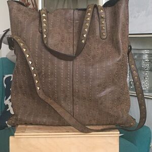 Elegant Brown Tote with Gold Studs